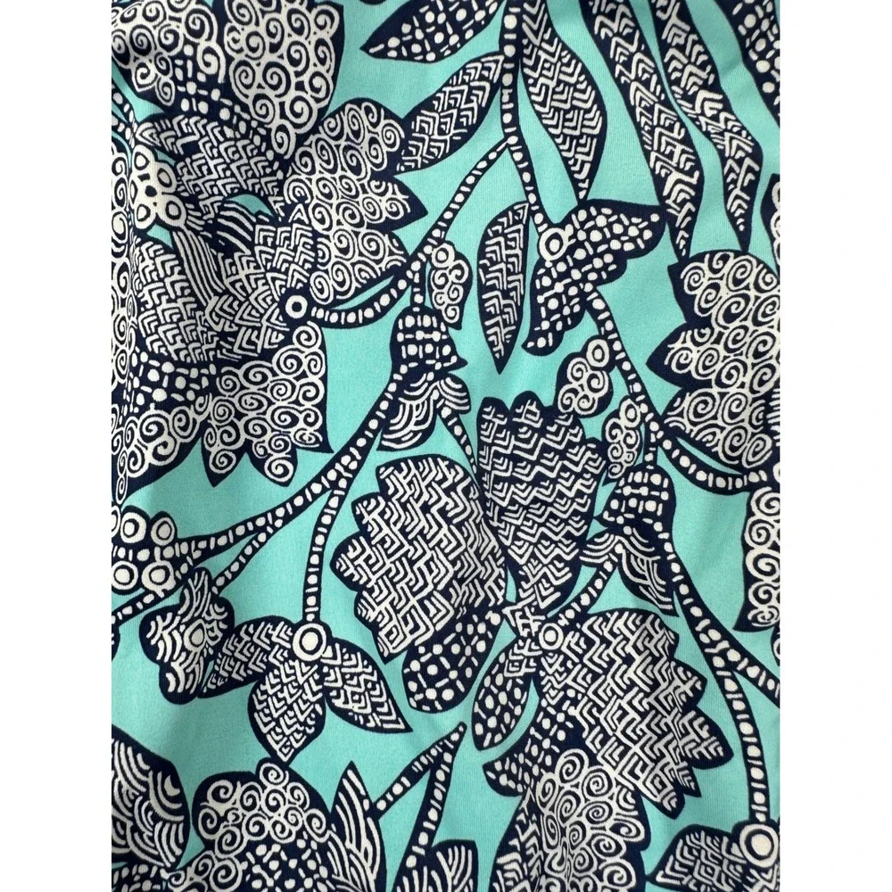 Lands' End One-Piece Swimsuit 8L Blue Teal Floral Scoop‎ Tropical Coastal Beachy